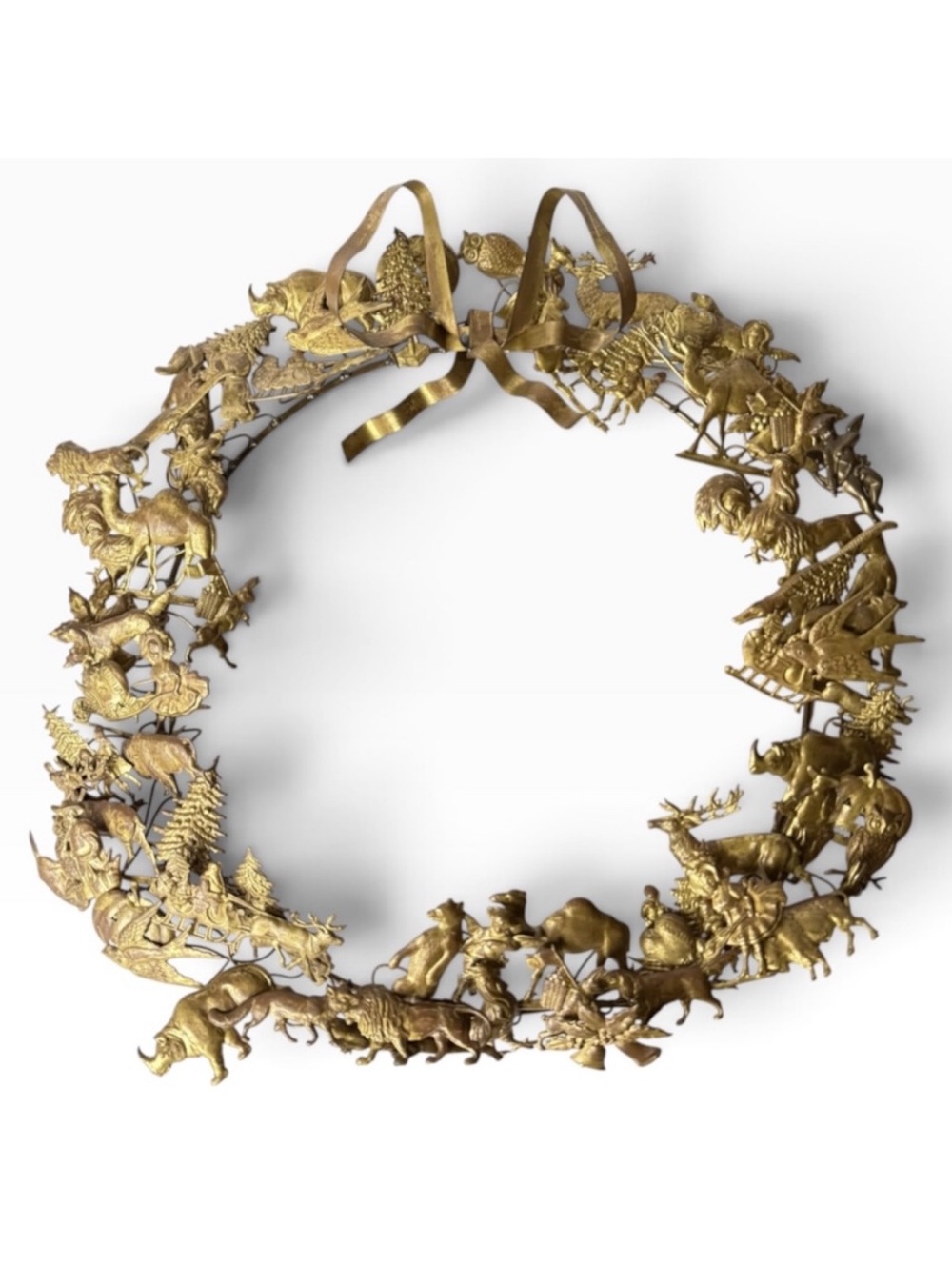 Vintage Dresden Petite Choses All Holiday Brass Wreath 15" Christmas Animals Etc